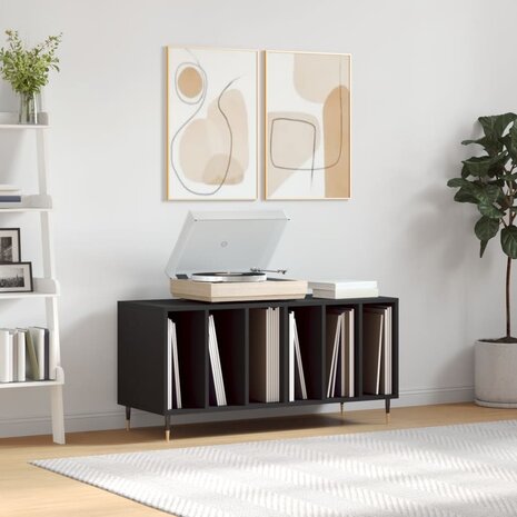 Platenkast 100x38x48 cm bewerkt hout zwart 1
