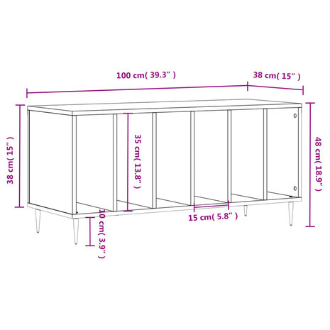 Platenkast 100x38x48 cm bewerkt hout zwart 9