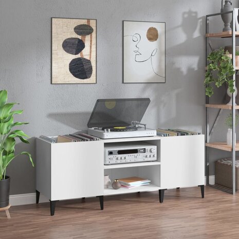 Platenkast 121x38x48 cm bewerkt hout wit 1
