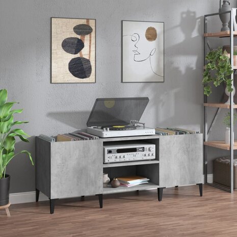 Platenkast 121x38x48 cm bewerkt hout betongrijs 1