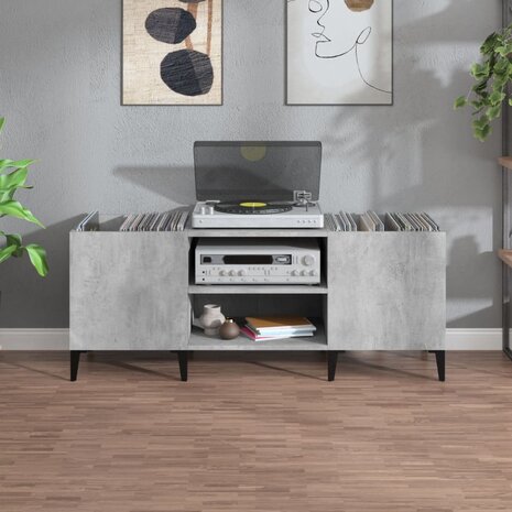 Platenkast 121x38x48 cm bewerkt hout betongrijs 3