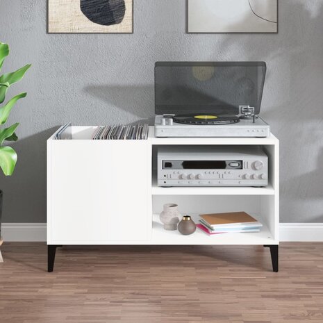 Platenkast 84,5x38x48 cm bewerkt hout wit 3
