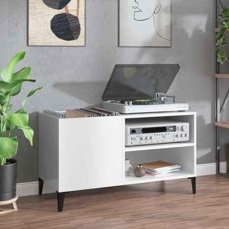 Platenkast 84,5x38x48 cm bewerkt hout hoogglans wit 1