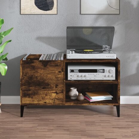 Platenkast 84,5x38x48 cm bewerkt hout gerookt eikenkleurig 3
