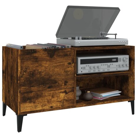 Platenkast 84,5x38x48 cm bewerkt hout gerookt eikenkleurig 4