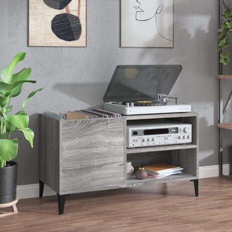 Platenkast 84,5x38x48 cm bewerkt hout grijs sonoma eikenkleurig 1