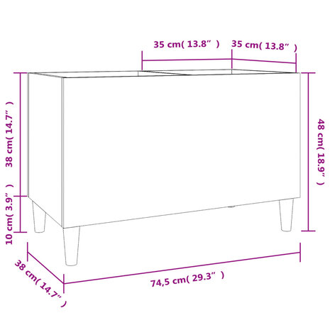 Platenkast 74,5x38x48 cm bewerkt hout grijs sonoma eikenkleurig 8