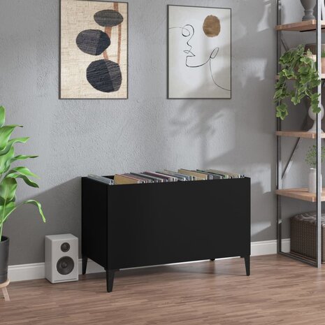 Platenkast 74,5x38x48 cm bewerkt hout zwart 1