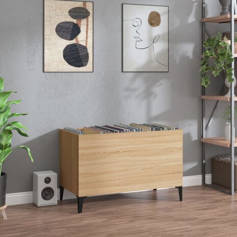 Platenkast 74,5x38x48 cm bewerkt hout sonoma eikenkleurig 1