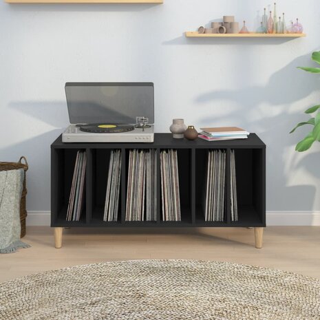 Platenkast 100x38x48 cm bewerkt hout zwart 3