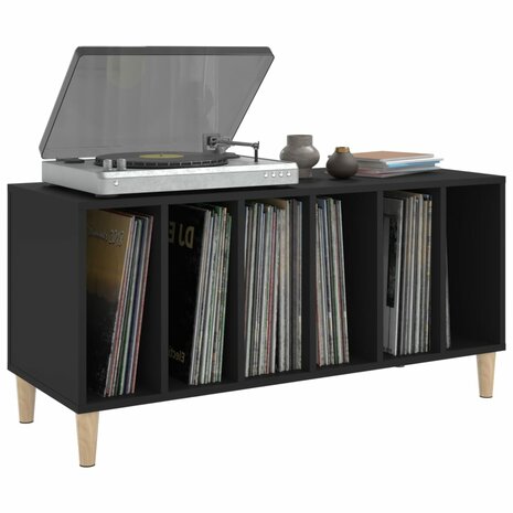 Platenkast 100x38x48 cm bewerkt hout zwart 4
