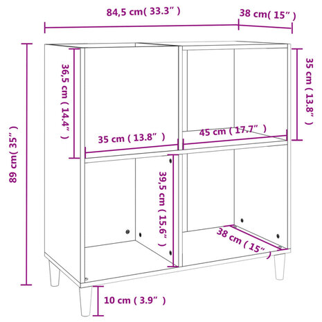 Platenkast 84,5x38x89 cm bewerkt hout gerookt eikenkleurig 9