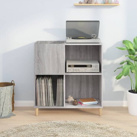 Platenkast 84,5x38x89 cm bewerkt hout grijs sonoma eikenkleurig 3