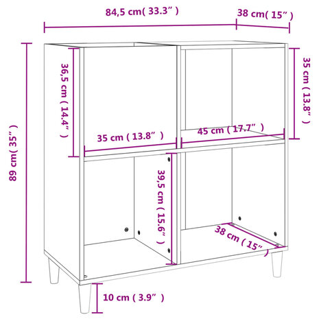 Platenkast 84,5x38x89 cm bewerkt hout grijs sonoma eikenkleurig 9