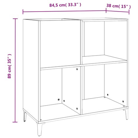 Platenkast 84,5x38x89 cm bewerkt hout betongrijs 9