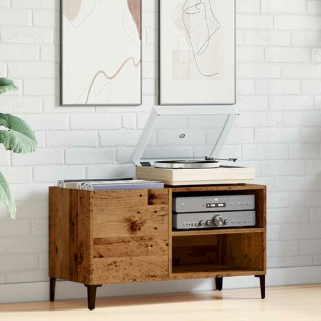 Platenkast 84,5x38x48 cm bewerkt hout oud houtkleurig 3