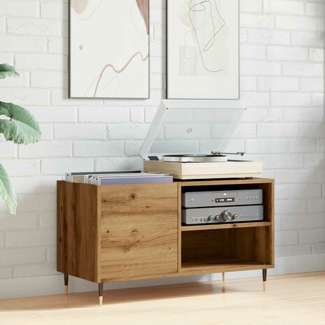 Platenkast 84,5x38x48 cm bewerkt hout artisanaal eikenkleur 3