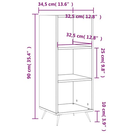 Schappenkast 34,5x32,5x90 cm bewerkt hout hoogglans wit 9