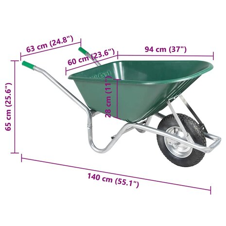 Kruiwagen 90 L 150 kg gegalvaniseerd staal en kunststof groen 8