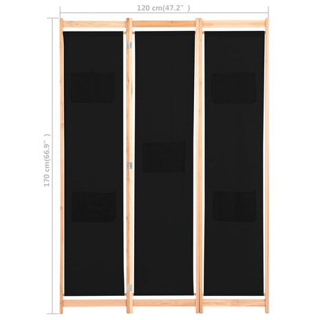 Kamerscherm met 3 panelen 120x170x4 cm stof zwart 8