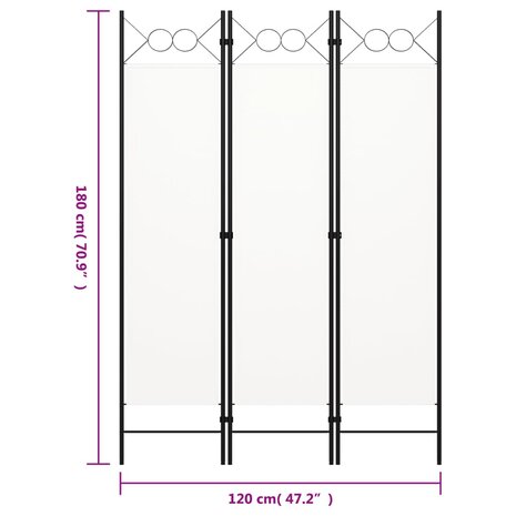 Kamerscherm met 3 panelen 120x180 cm wit 6