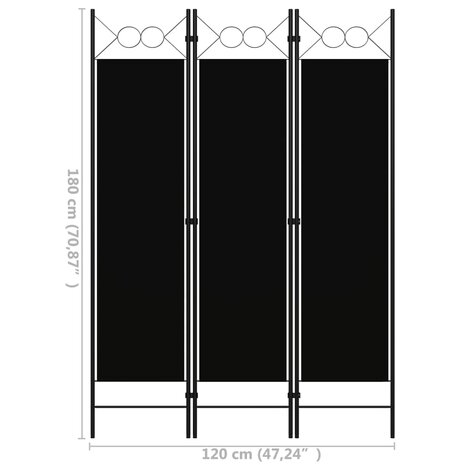 Kamerscherm met 3 panelen 120x180 cm zwart 6
