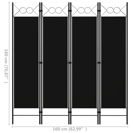 Kamerscherm met 4 panelen 160x180 cm zwart 6