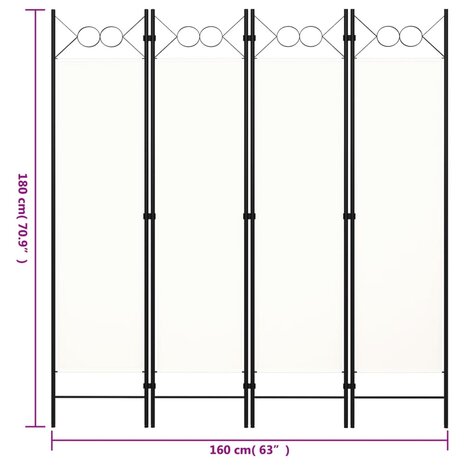 Kamerscherm met 4 panelen 160x180 cm wit 6