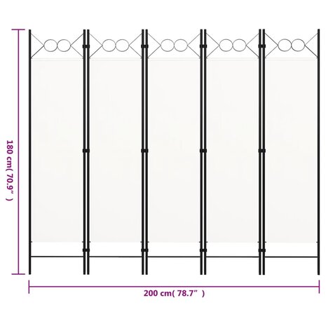 Kamerscherm met 5 panelen 200x180 cm wit 6