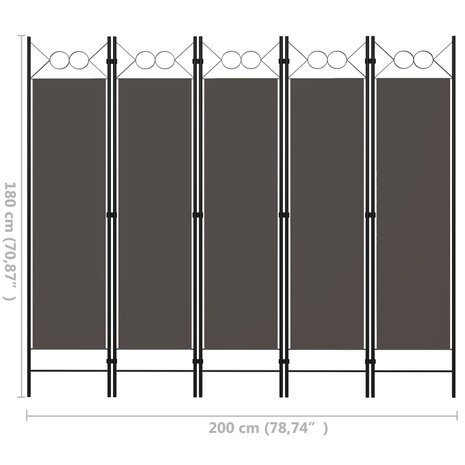 Kamerscherm met 5 panelen 200x180 cm antraciet 6