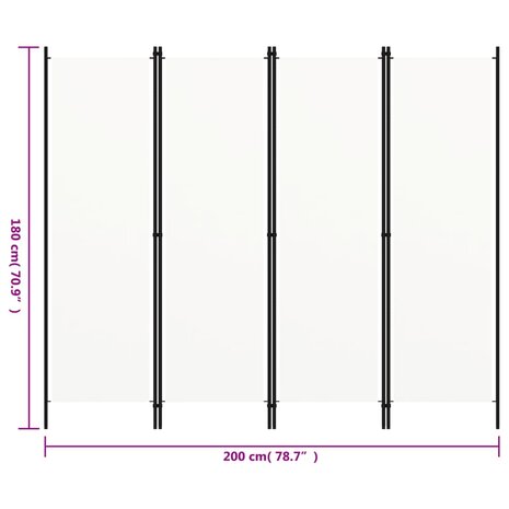 Kamerscherm met 4 panelen 200x180 cm wit  6