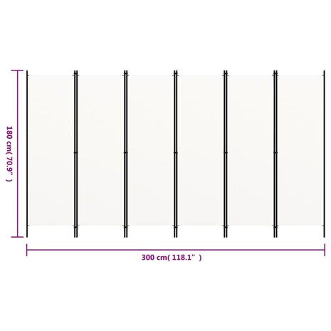 Kamerscherm met 6 panelen 300x180 cm wit  6