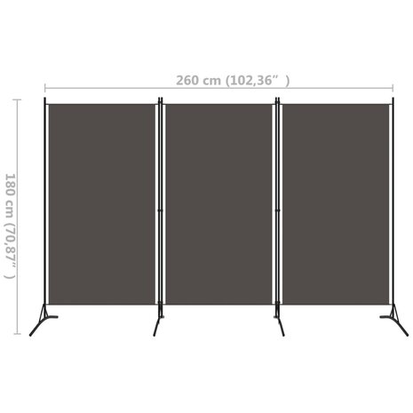 Kamerscherm met 3 panelen 260x180 cm antraciet  5