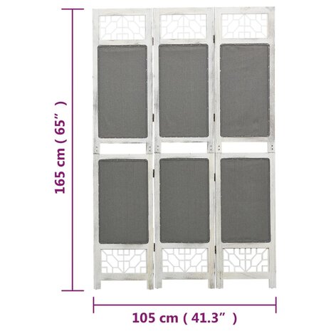 Kamerscherm met 3 panelen 105x165 cm stof grijs 7