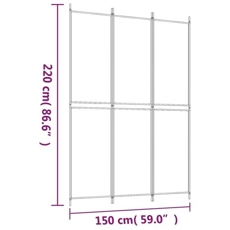 Kamerscherm met 3 panelen 150x220 cm stof wit 8