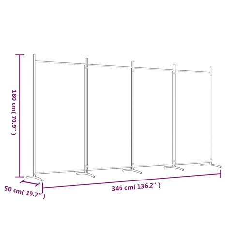 Kamerscherm met 4 panelen 346x180 cm stof wit 8