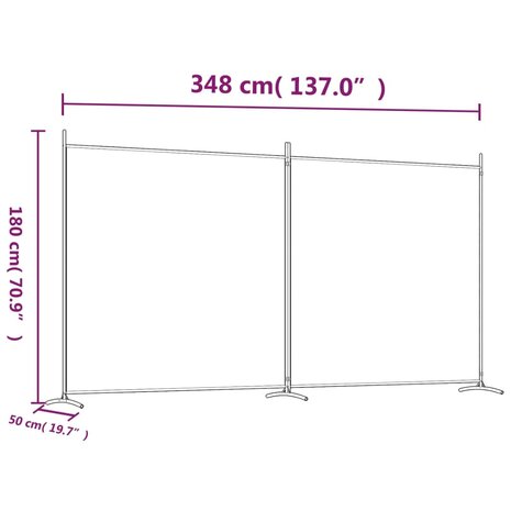 Kamerscherm met 2 panelen 348x180 cm stof wit 8