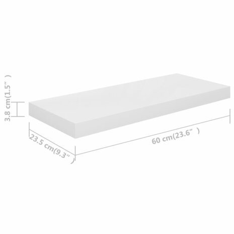 Wandschap zwevend 60x23,5x3,8 cm MDF hoogglans wit 7