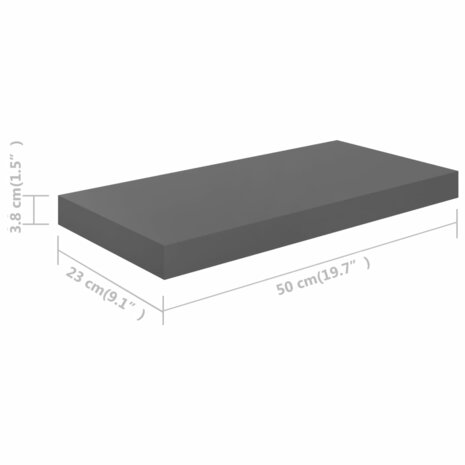 Wandschap zwevend 50x23x3,8 cm MDF hoogglans grijs 7