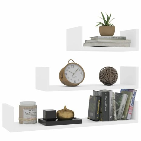 Wandschappen 3 st bewerkt hout wit 3