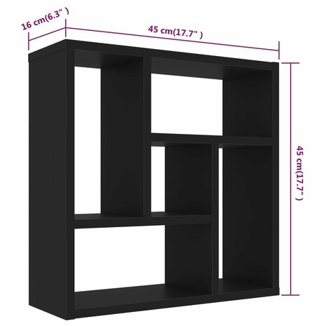 Wandschap 45,1x16x45,1 cm bewerkt hout zwart 6