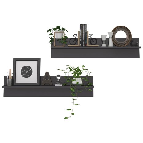 Wandschappen 2 st 80x11,5x18 cm bewerkt hout hoogglans grijs 7
