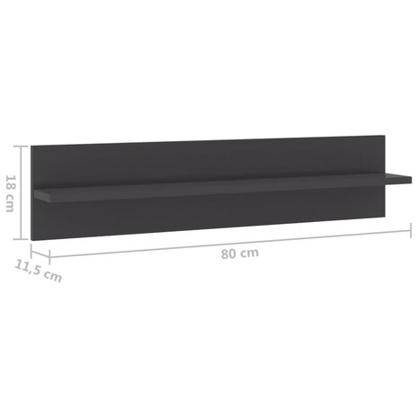 Wandschappen 2 st 80x11,5x18 cm bewerkt hout hoogglans grijs 9