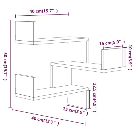 Hoekwandschap 40x40x50 cm bewerkt hout bruin eikenkleur 8