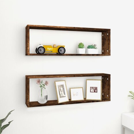 Wandschappen kubus 2 st 80x15x26,5 cm hout gerookt eikenkleurig 1