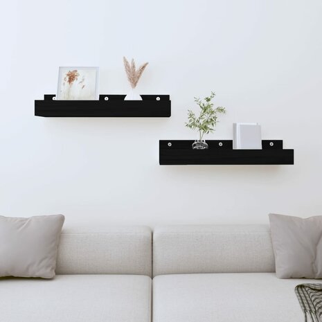 Wandschappen 2 st 50x12x9 cm massief grenenhout zwart 1