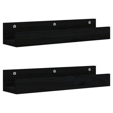 Wandschappen 2 st 50x12x9 cm massief grenenhout zwart 2