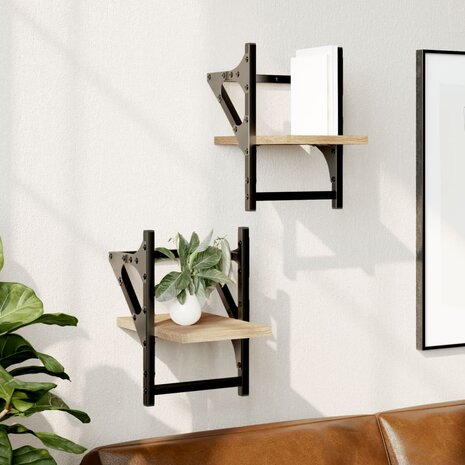 Wandschappen met stangen 2 st 20x25x30 cm sonoma eikenkleurig 1