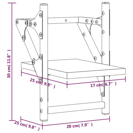 Wandschappen met stangen 2 st 20x25x30 cm sonoma eikenkleurig 9