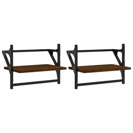 Wandschappen met stangen 2 st 40x25x30 cm bruin eikenkleur 2